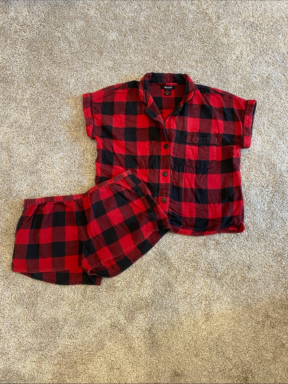 Madewell Red and Black Buffalo Plaid Short Pajama Set